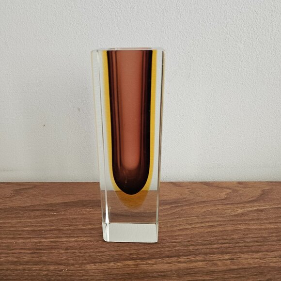 Column glass vase purple amber block Murano sommerso Luigi Onesto Unmarked